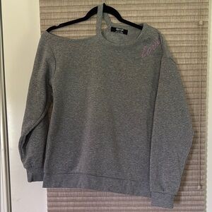 Gray Cut-Out Sweatshirt with Pink LOVE Detail
